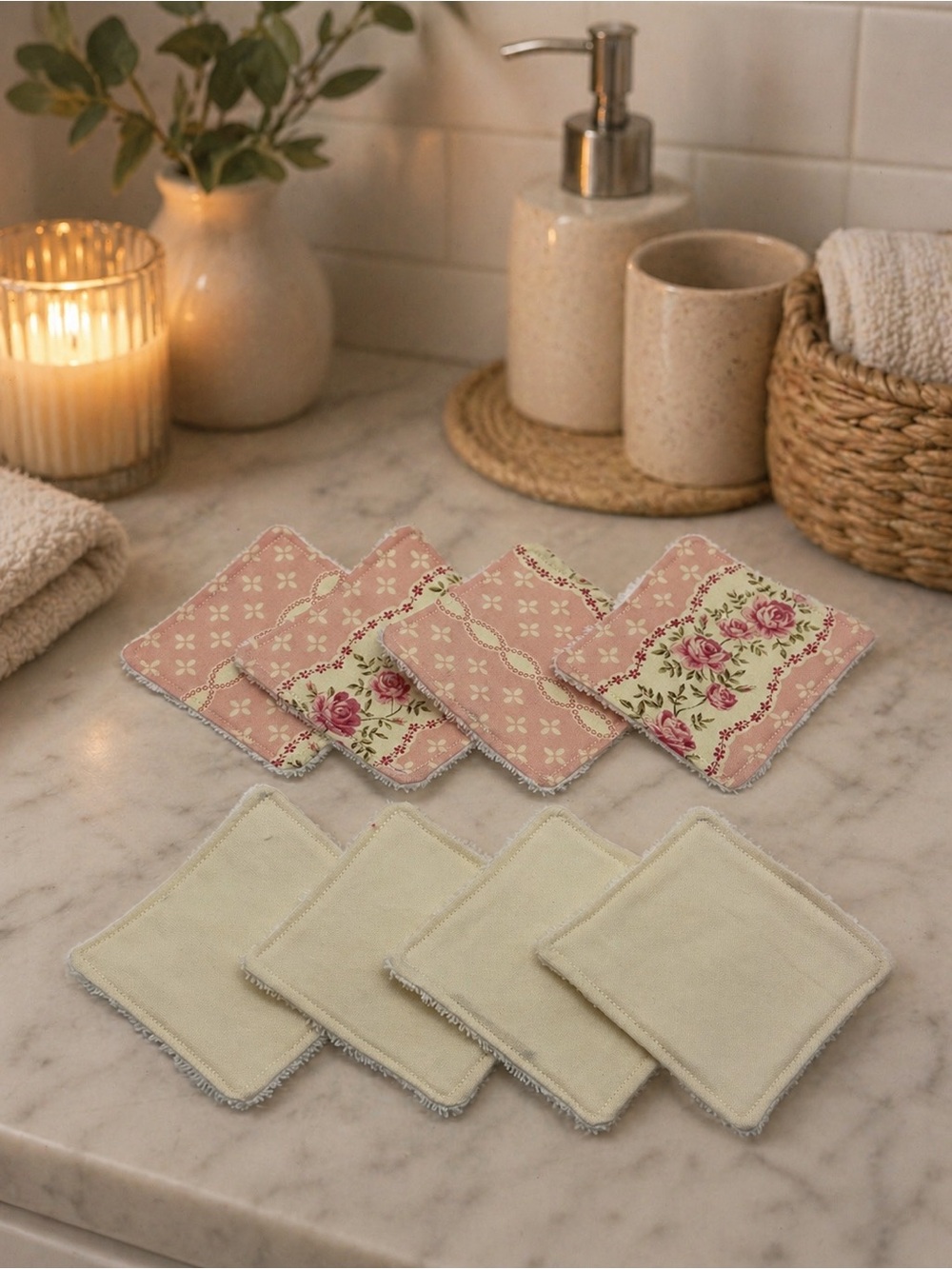 Pink Floral Reusable Makeup Remover Pads Set of 8